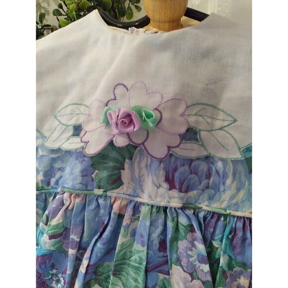 Girls Peaches’n Cream Dress Floral Bug Collar  Sz 4T Retro Vintage - Picture 2 of 5